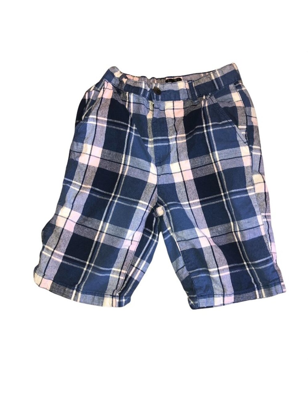 Childrens Place Boys Plaid Bermuda Shorts Size 12 Blue & Pink Cotton Casual
